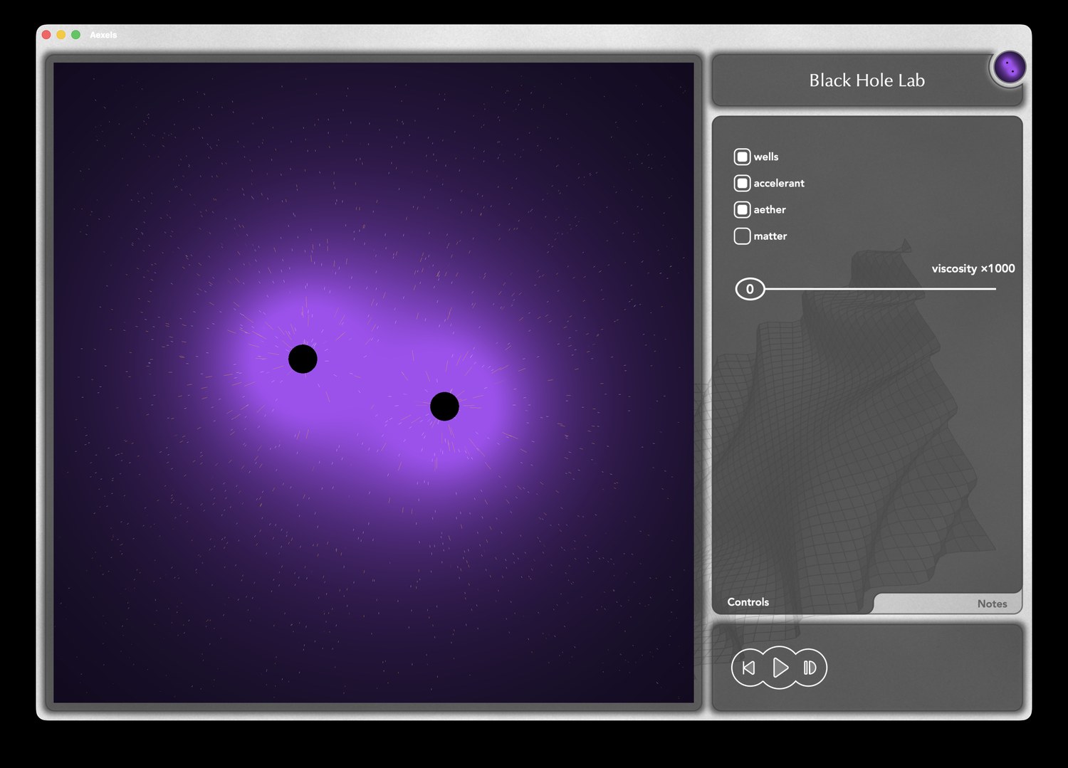 Aexels — the Black Hole Lab, twin black holes warping a gravitational field